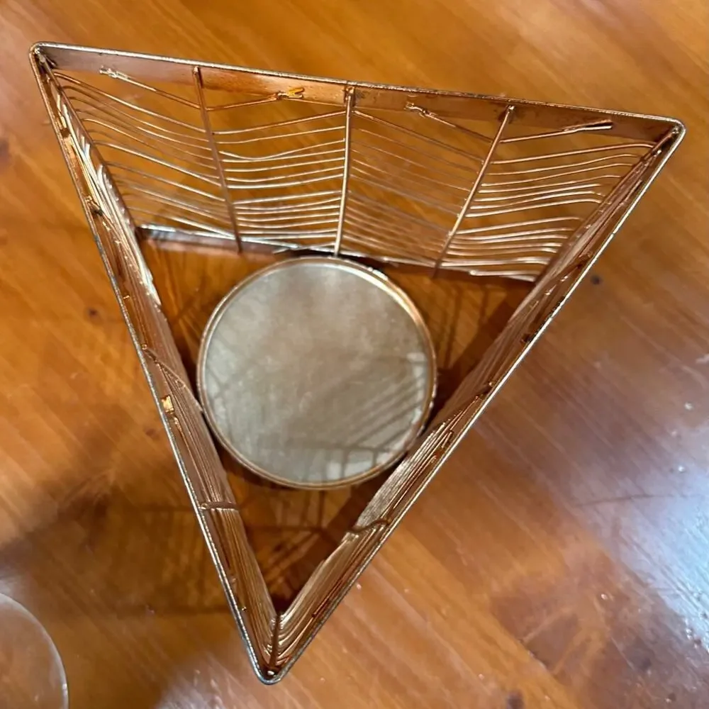 Copper Toned Wire and Glass Candle Holder